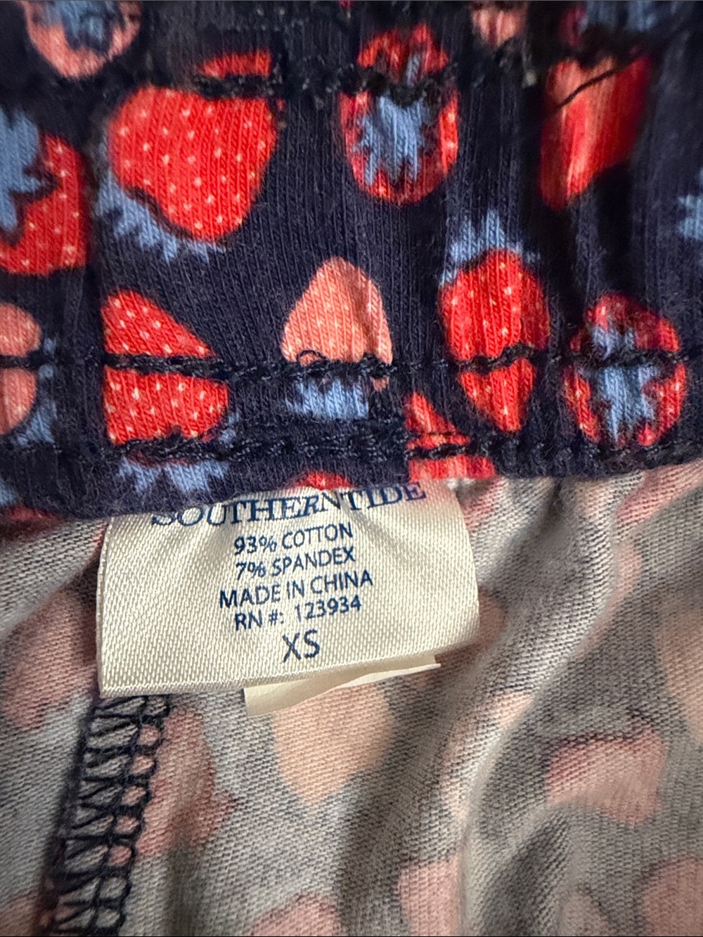 Southern Tide Navy Sleep Shorts with Pink Strawberry Motif - Picture 4 of 4